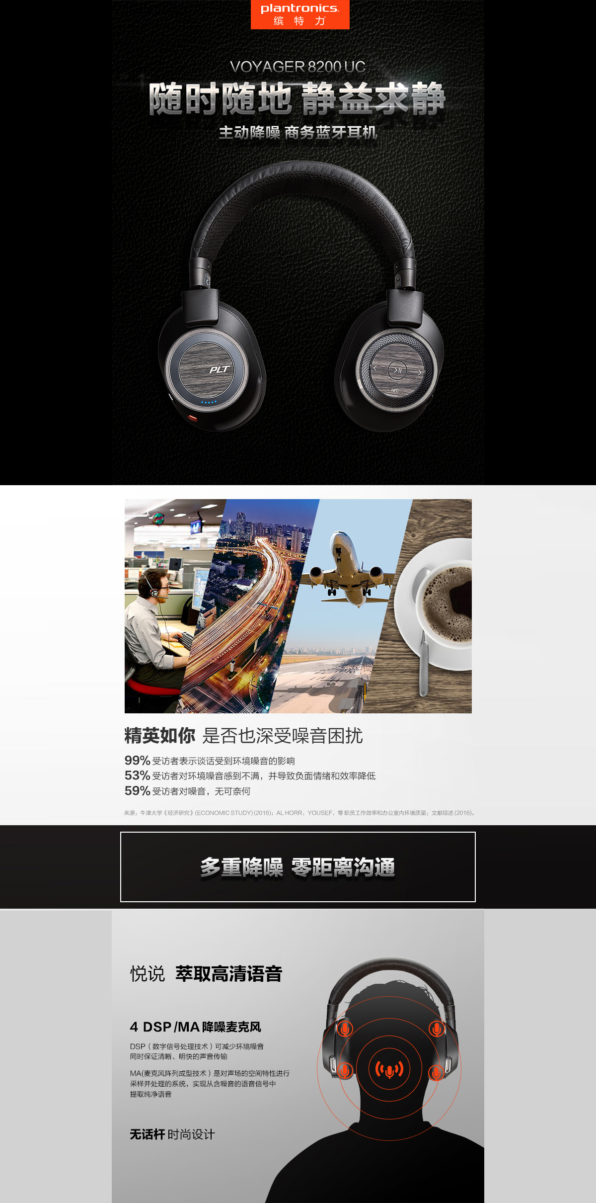 缤特力（Plantronics）8200UC 无线蓝牙办公耳机