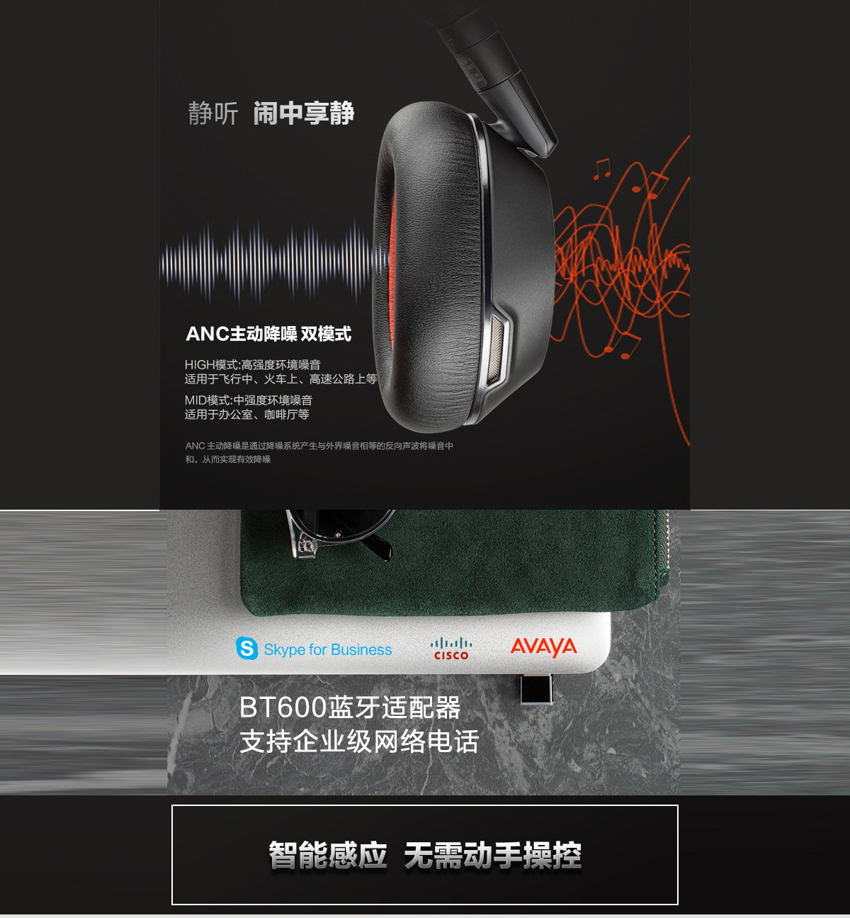 缤特力（Plantronics）8200UC 无线蓝牙办公耳机