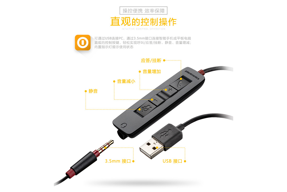 缤特力（Plantronics）C315M 线控宽频降噪耳机耳麦