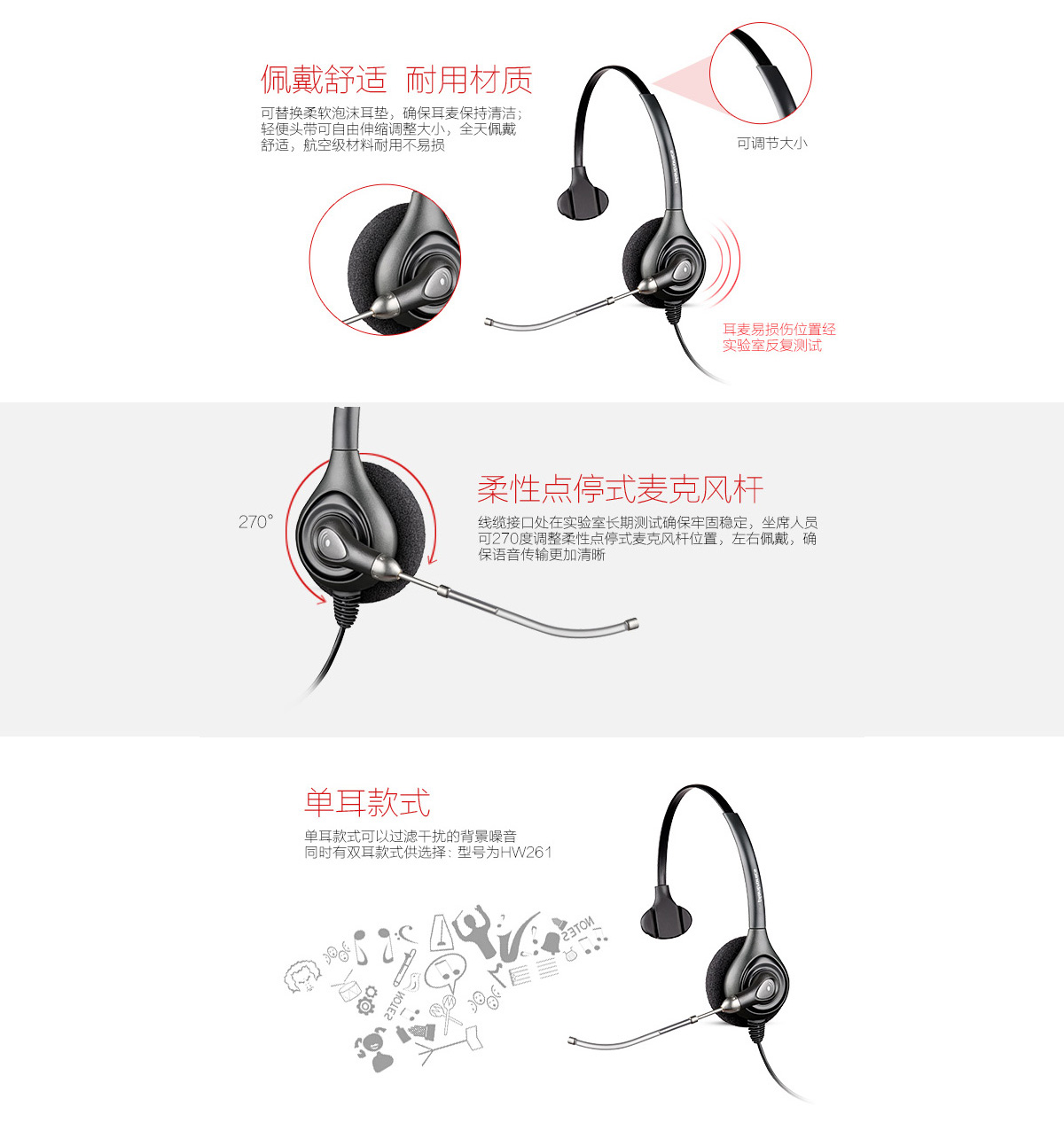 缤特力（Plantronics）HW251 单耳音导管话务耳麦/呼叫中心耳机