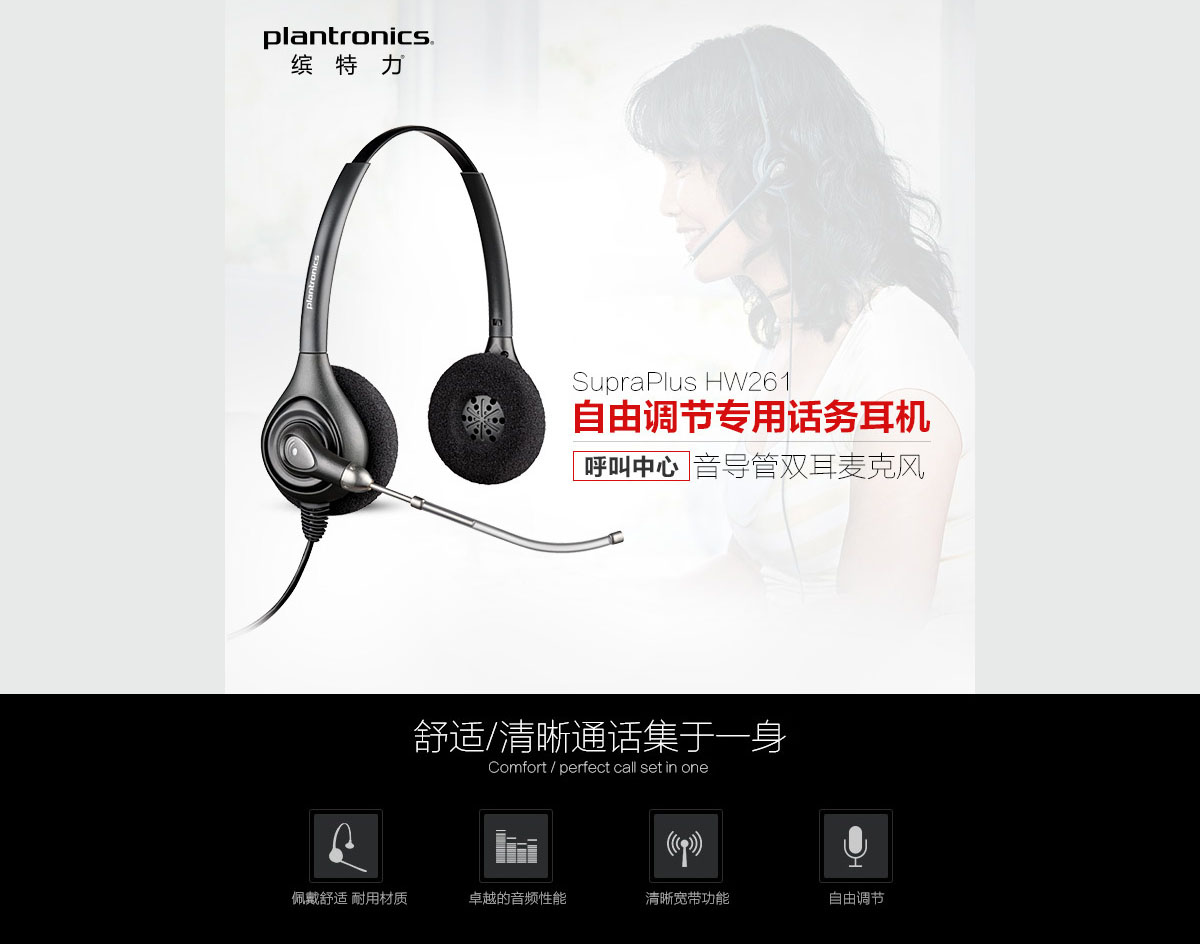 缤特力（Plantronics）HW261 双耳声导管客服耳麦/电话耳机