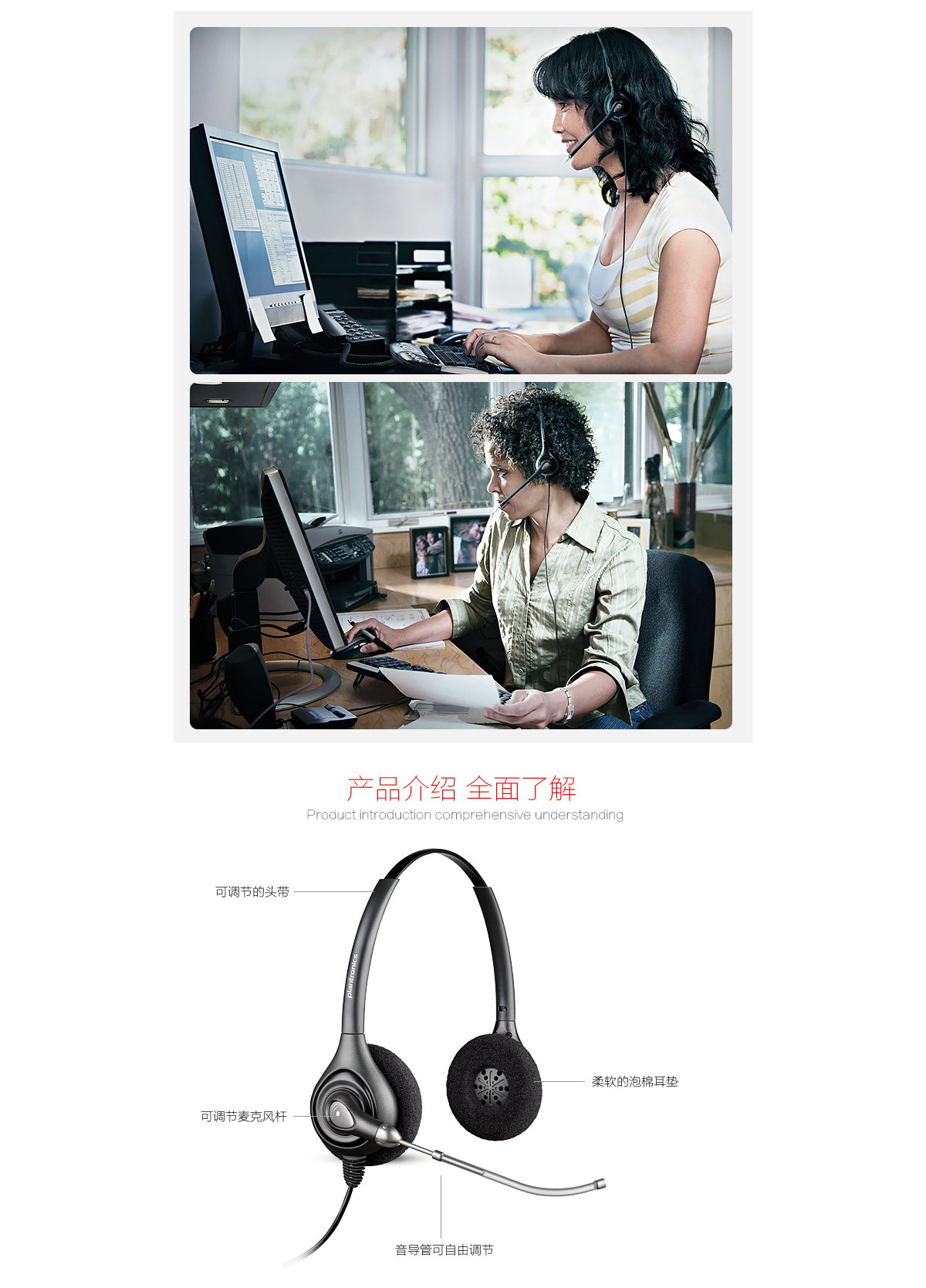 缤特力（Plantronics）HW261 双耳声导管客服耳麦/电话耳机